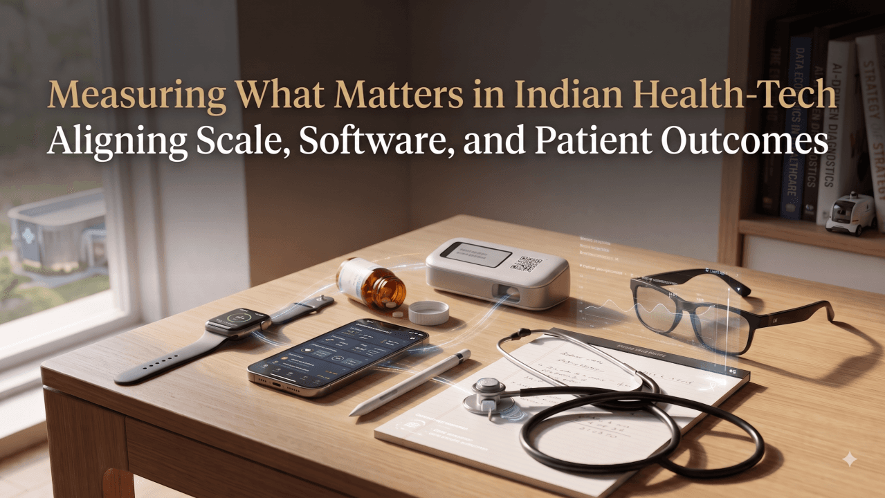 Cover illustration for the article comparing four Indian health-tech business models and how each measures progress.
